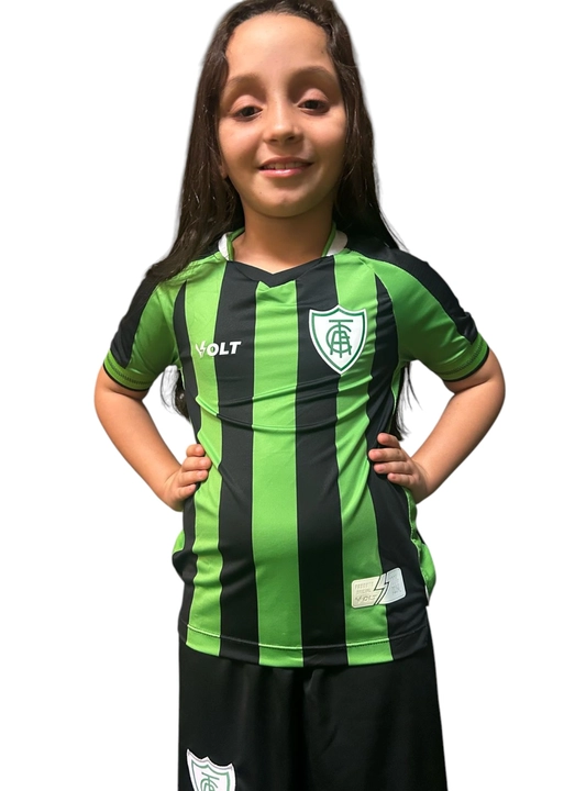 Camisa e Calção Jogo 1 América Futebol Clube Infanto Juvenil Preto Verde Volt