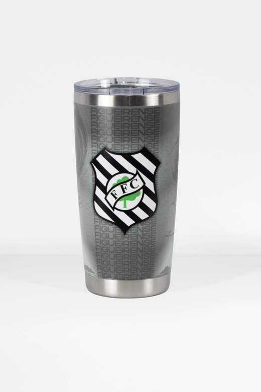Copo Térmico Com Tampa Gluck 591 Ml Figueirense Cinza