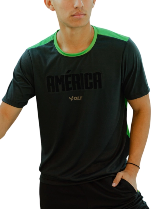 Camisa Concentração Atleta América Futebol Clube Masculina Preto e Verde Volt