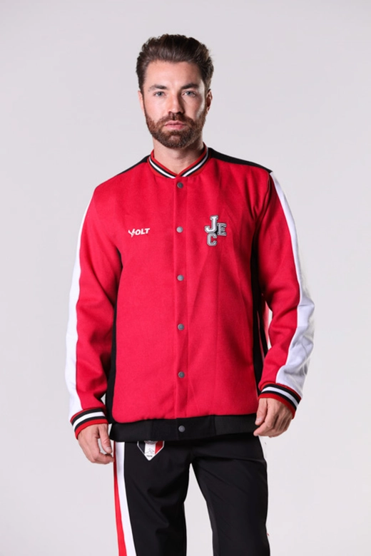 Jaqueta College Anos 90 JEC Masculina Preto e Vermelho Volt