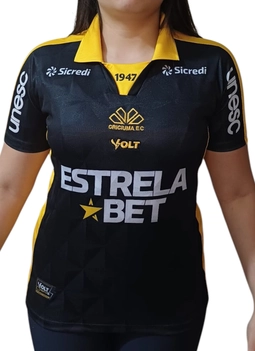 Camisa Jogo 3 2025 Com Patrocínio Criciúma Esporte Clube Feminina Preta Volt